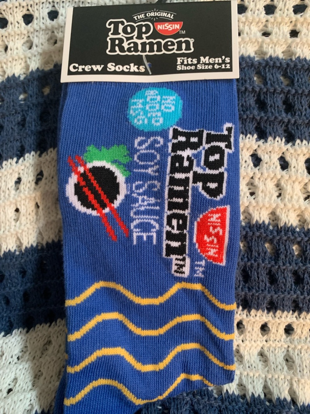 Top Ramen™ Men's Crew Socks - Blue Nissin Logo Design